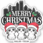 Sticker Dallas City Texas Merry Christmas Cats USA<br><div class="desc">Dallas City Texas Joyeux Noël Chats USA design. Pour les Amoureux de les chats et Dallas City personne aimante avait l'habitude de visiter là surtout Noël. Reproduite par Dallas City skyline avec chats et texte "Joyeux Noël", "Dallas Texas". Dallas, une métropole moderne du nord du Texas, est un centre commercial...</div>