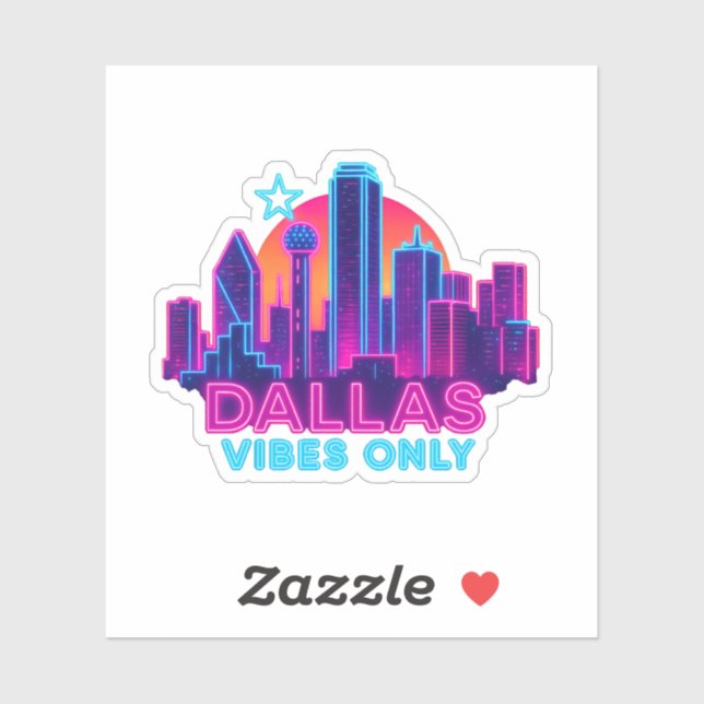 Sticker Dallas Vibes Only – Neon Skyline Synthwave des ann (Feuille)