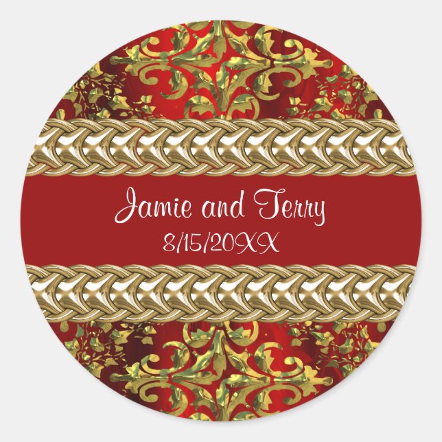 Sticker Damask Red Gold, Mariage Gold Chain (Devant)