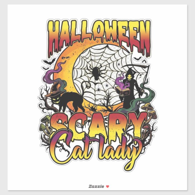 Sticker Dame de chat effrayante Halloween Faucheuse Lune M (Feuille)