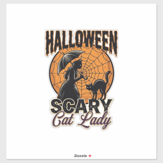 Sticker Dame de chat effrayante Halloween Sorcière Web Vin (Feuille)