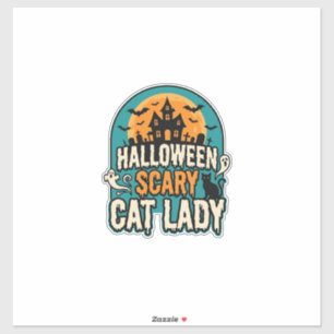 Sticker Dame de chat Halloween Épouvantable Maison hantée