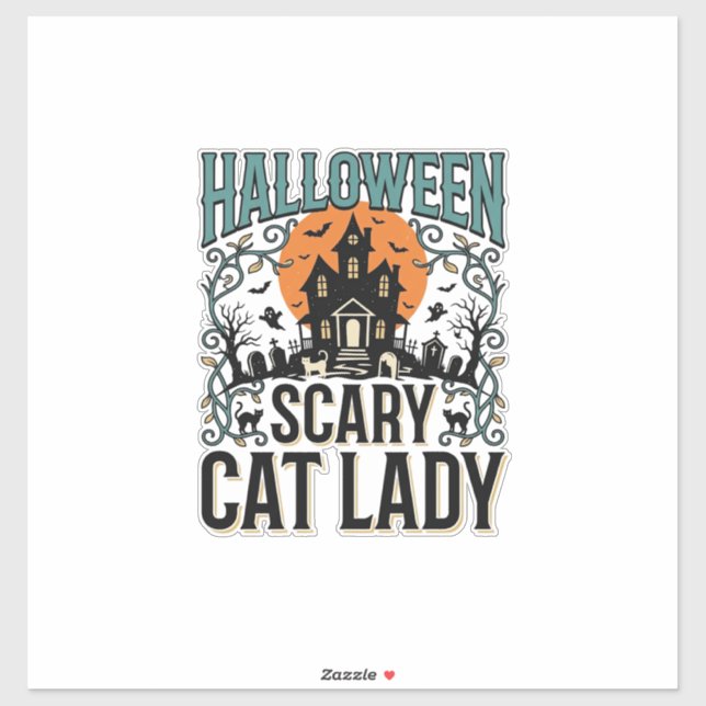 Sticker Dame de chat Halloween Maison hantée effrayante Vi (Feuille)