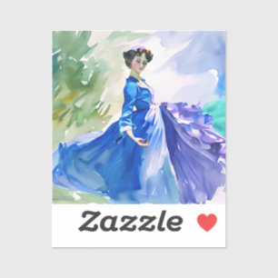Sticker Dame en Robe Bleue - Peinture aquarelle