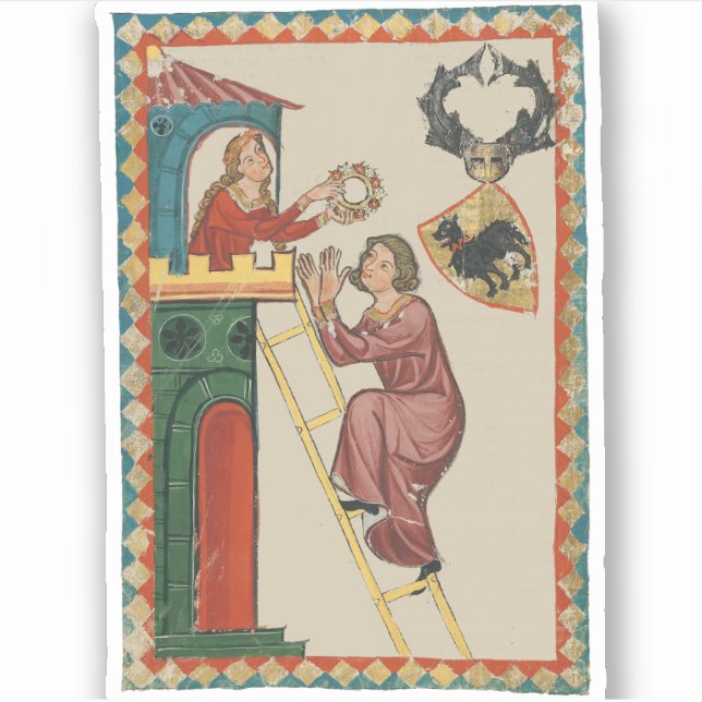 Sticker Dame offrant un cadeau à un prétendant, 14e siècle (Devant)
