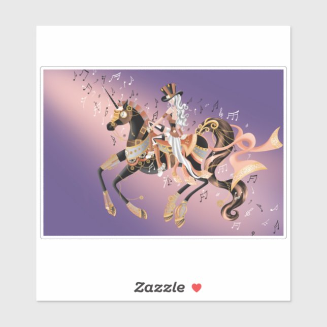 Sticker Dame Steampunk et Cheval Mécanique (Feuille)