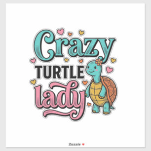 Sticker Dame Tortue Folle Dessin de Gravure Vintage_1