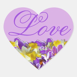 Sticker d'amour en forme de coeur violet et floral