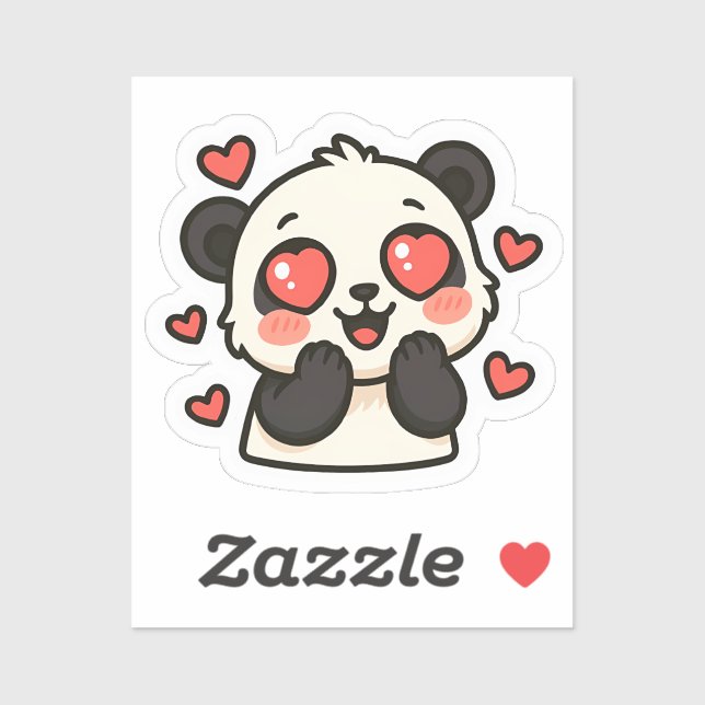 Sticker d'amour Panda Cute - Kawaii Coeur Eyes Des (Feuille)