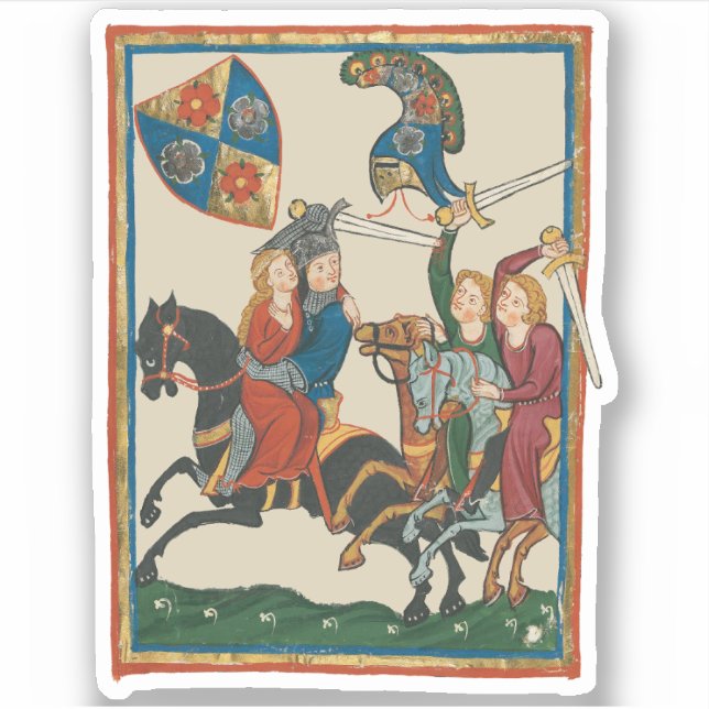Sticker Damsel In Distress, Art Médiéval Du XIVe Siècle (Devant)