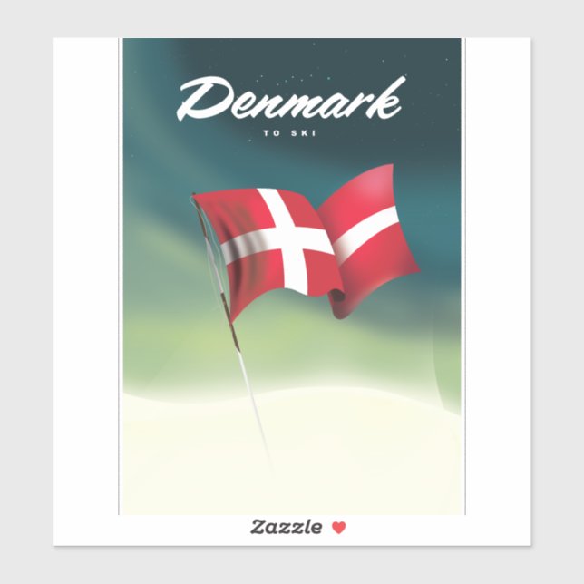 Sticker Danemark affiche de voyage "Pour skier" (Feuille)