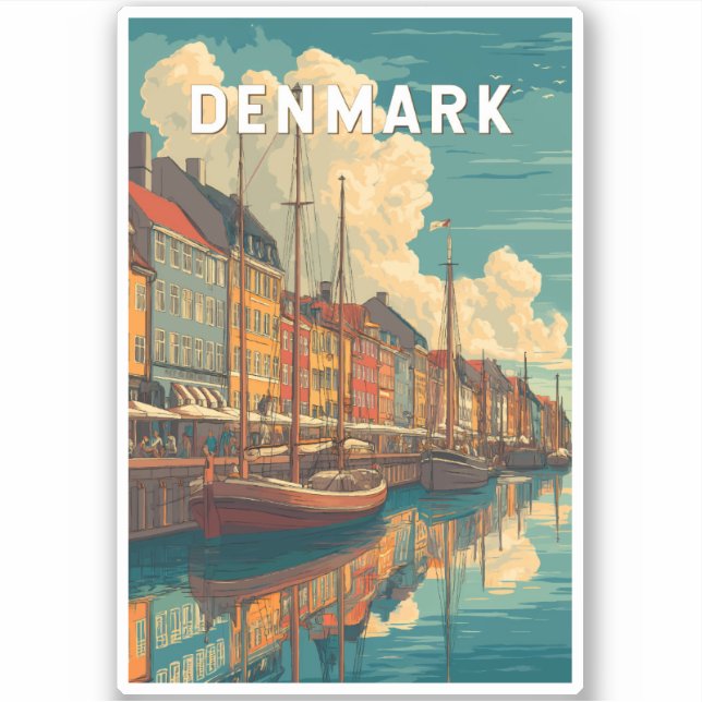 Sticker Danemark Illustration Voyage Art Vintage (Devant)