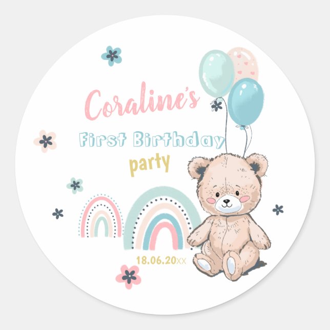 Sticker d'anniversaire avec un ours en peluche mig (Devant)