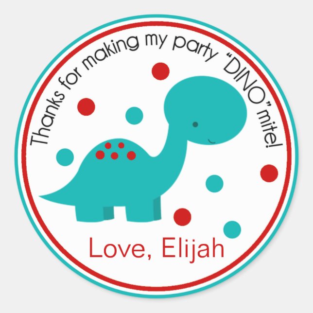 Sticker d'anniversaire de Dinosaure mignon (turquo (Devant)