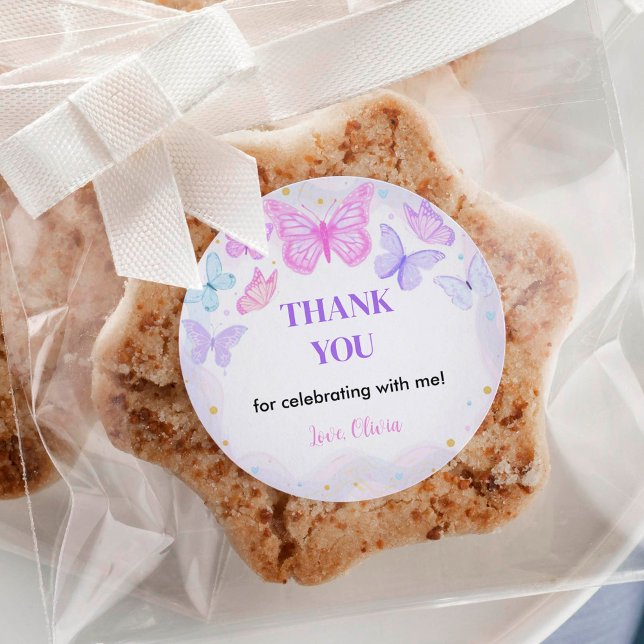 Sticker d'anniversaire de papillon rose Étiquettes (Créateur téléchargé)