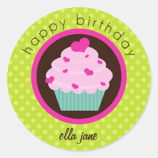 Sticker d'anniversaire Green Polka Dot Cupcake