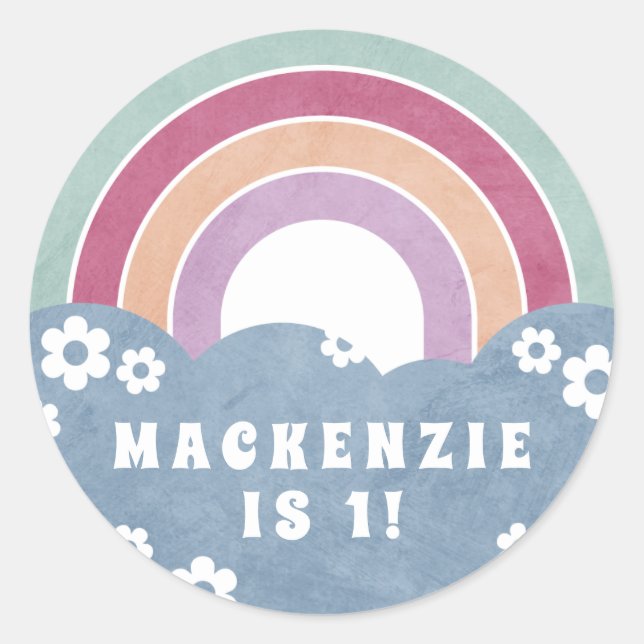 Sticker d'anniversaire Retro Rainbow & Daisies (Devant)