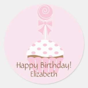 Sticker d'anniversaire rose Cupcake Lollipop