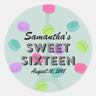 Sticker d'anniversaire sweet sixteen Paris et Maca
