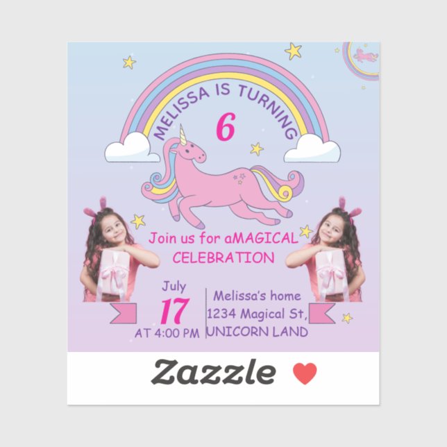 Sticker d'anniversaire Unicorne personnalisé pour  (Feuille)