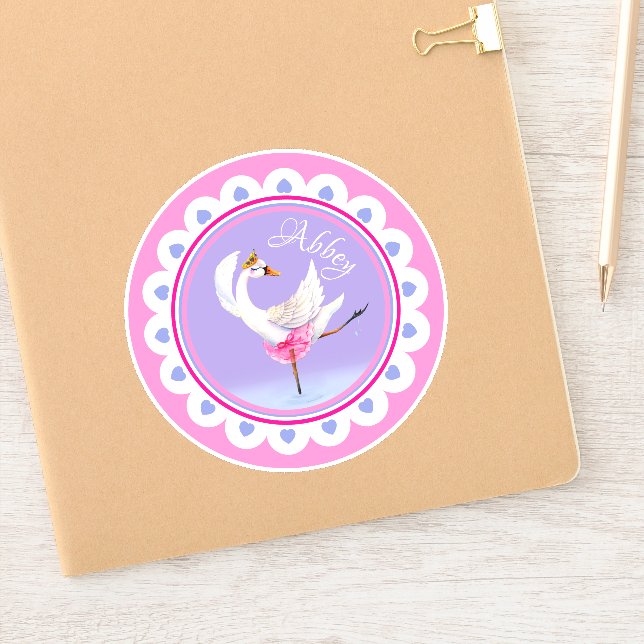 Sticker Danse Whimsical balet cygne violet personnalisé (Carnet)