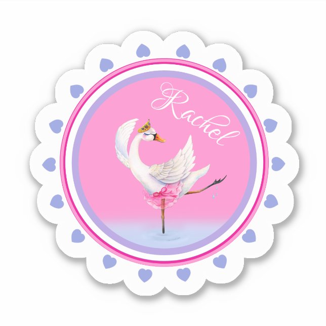 Sticker Danse Whimsical balet swan rose personnalisé (Devant)