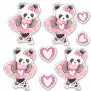 Sticker Danser mignonne Panda Ours Valentine Coeurs