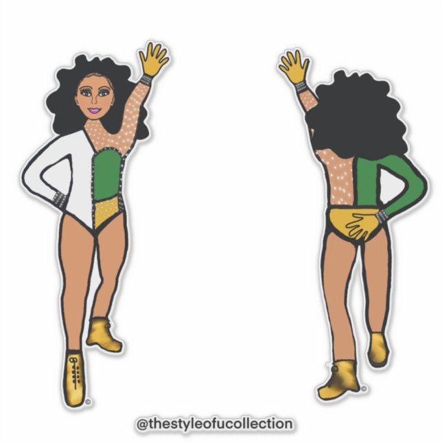 Sticker Danseuse Tri-Color Blanc Vert Jaune #2 (Devant)