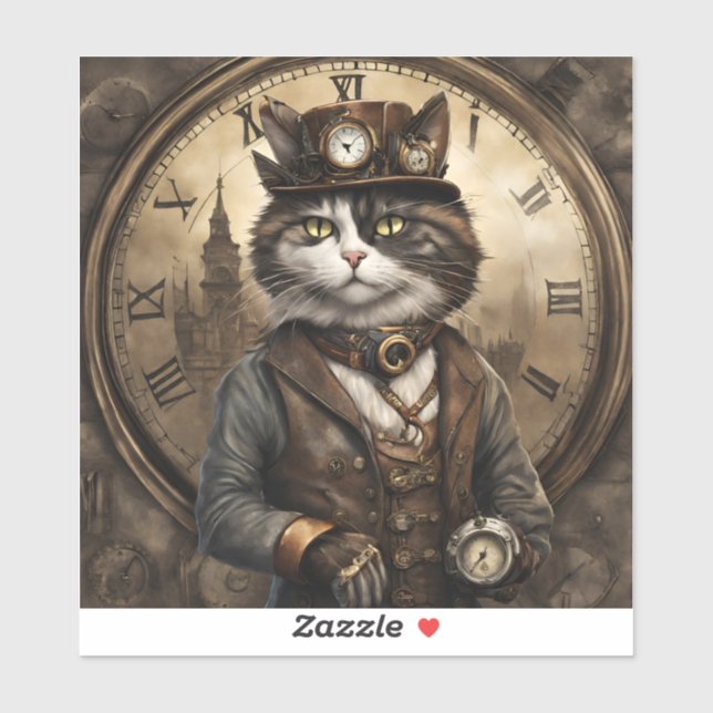 Sticker Dapper Steampunk Calico Cat (Feuille)