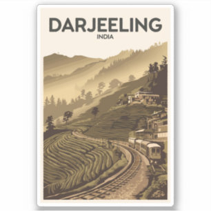 Sticker Darjeeling Inde Illustration Voyage Art Vintage