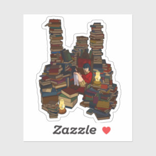 Sticker Dark Academia Red Brown Illustration Girl Livres