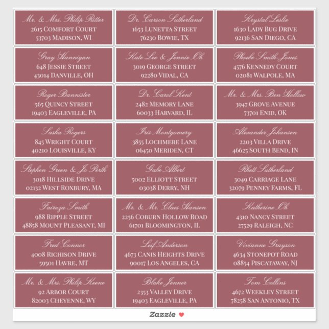 Sticker Dark Red Elegant Script 24 Mariage Adresse du clie (Feuille)
