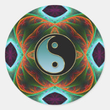 Sticker d'art fractal vert Yin Yang Aqua