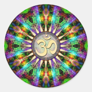 Sticker d'art spirituel de Gem Mandala Golden Aum