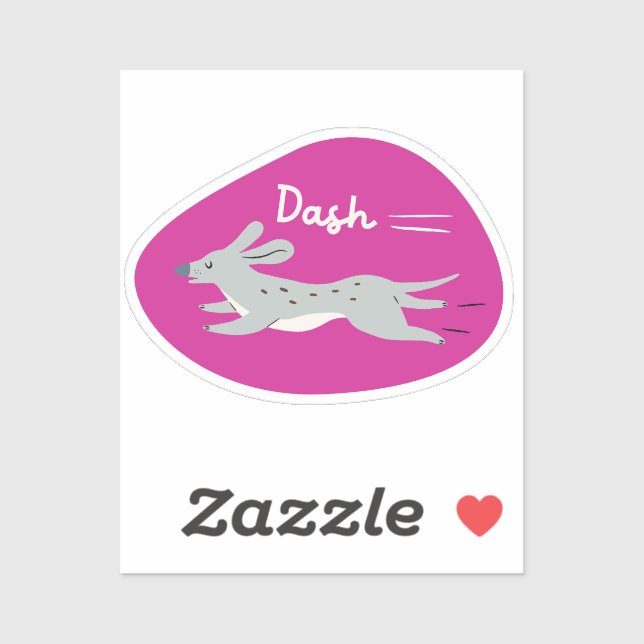 Sticker "dash" mignon gris illustré chien long magenta (Feuille)