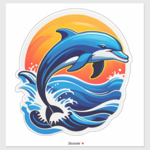 Sticker Dauphin Bleu Bondissant Au-Dessus Des Vagues De L'