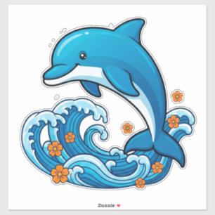 Sticker Dauphin Bleu Bondissant Au-Dessus Des Vagues De L'