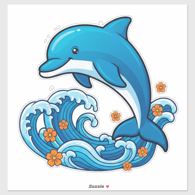 Sticker Dauphin Bleu Bondissant Au-Dessus Des Vagues De L' (Feuille)