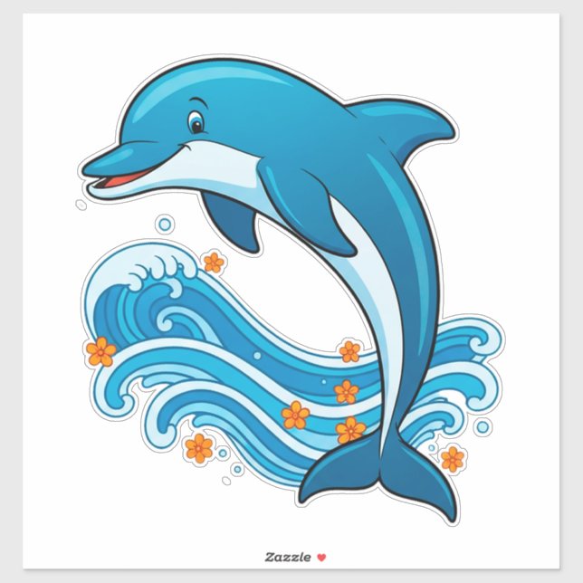 Sticker Dauphin Bleu Bondissant Au-Dessus Des Vagues De L' (Feuille)