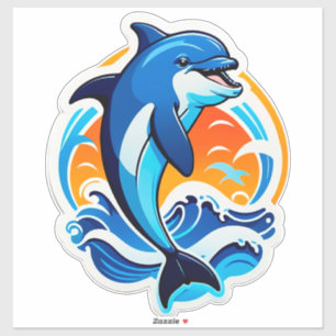 Sticker Dauphin Bleu sautant par-dessus les vagues de l'oc