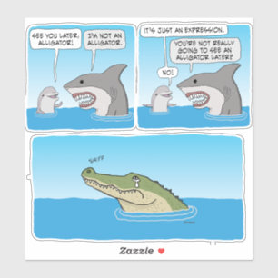 Sticker Dauphin drôle, requin et triste Carré d'alligator 
