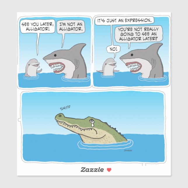 Sticker Dauphin drôle, requin et triste Carré d'alligator  (Feuille)