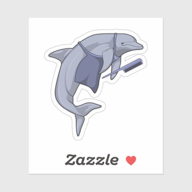 Sticker Dauphin en coiffeur avec peigne (Feuille)