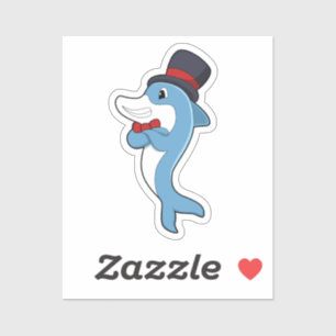 Sticker Dauphin en gentleman avec chapeau