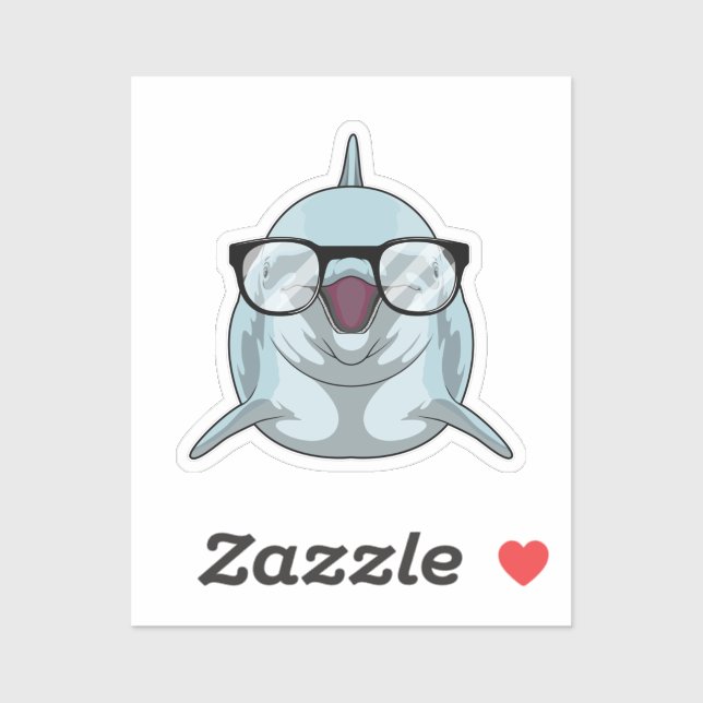 Sticker Dauphin en intello avec des lunettes (Feuille)