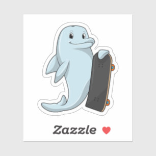 Sticker Dauphin en patinage avec skateboard