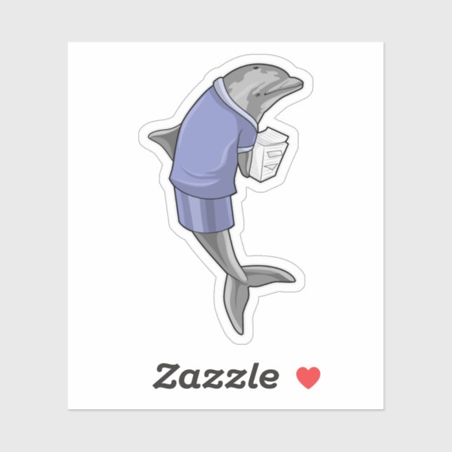Sticker Dauphin en secrétaire avec pile de papier (Feuille)