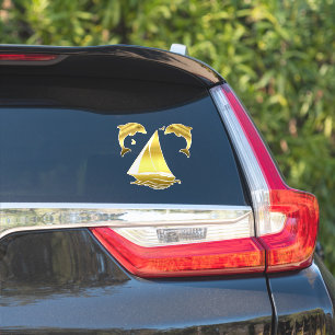 Sticker Dauphin/marsouin de ton or nautique + voilier