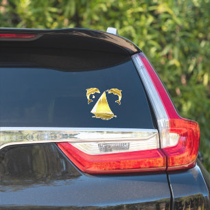 Sticker Dauphin/marsouin ton or nautical + voilier