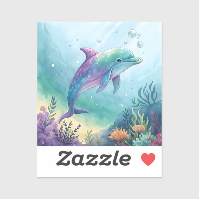 Sticker Dauphin peint à l'aquarelle (Feuille)